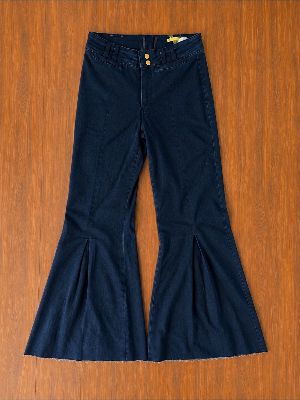 Anthropologie Navy High-Rise Flared Jeans with Pleat Detail Sz 25